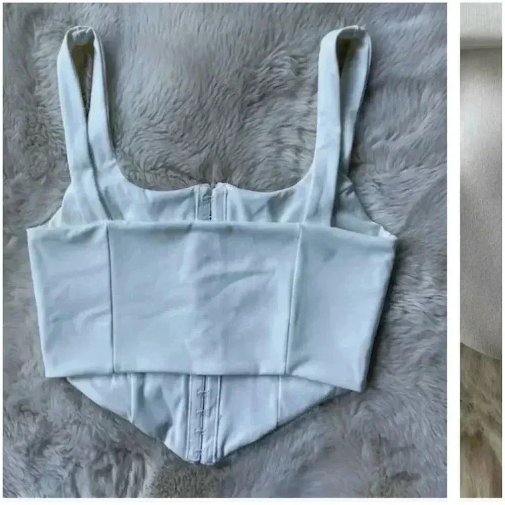 Women's Sexy White Corset Crop Top Square Neck Sleeveless Clubwear S​